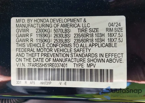2024 Honda Cr-V Sport from USA, damaged, VIN 7FARS5H51RE037401